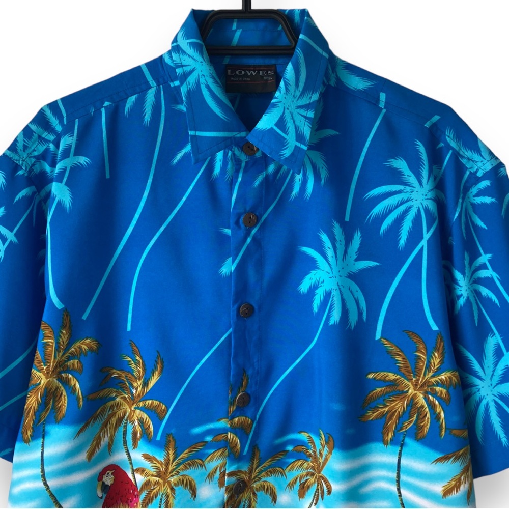 Lowes Blue Parrot Patterned Hawaiian Aloha Button Shirt - Picture 3 of 15